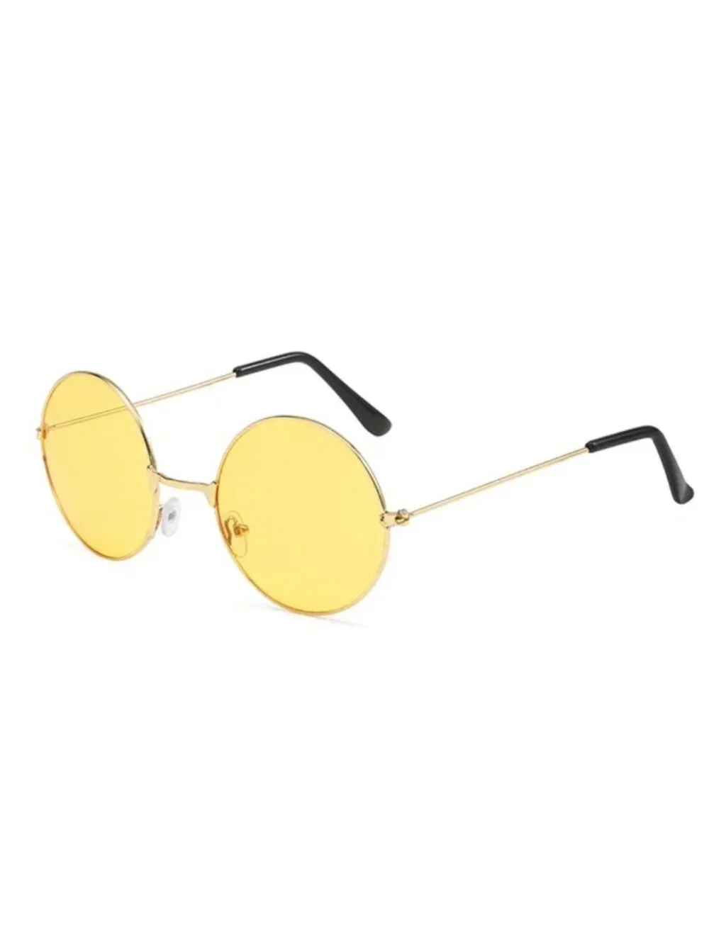 Retro Round Sunglasses With Gold Metal Frame & Yellow Lenses